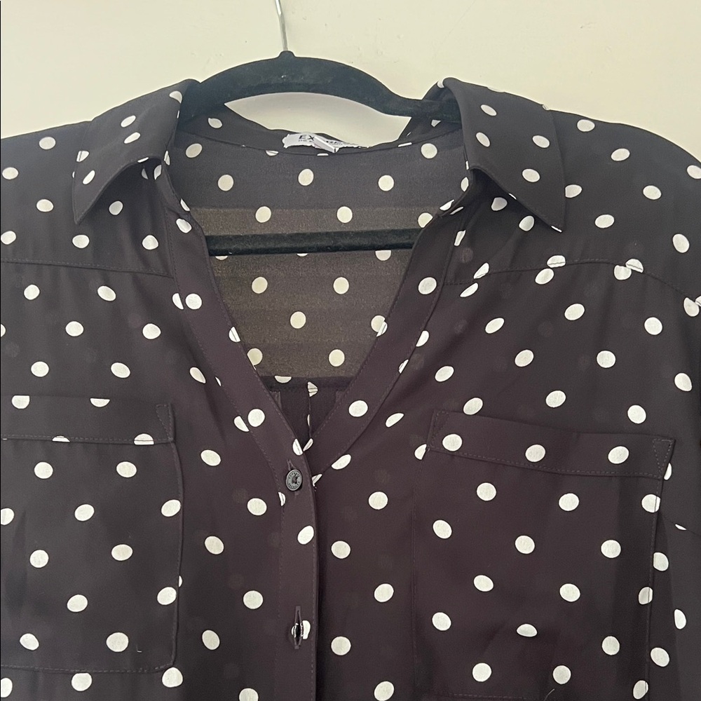 Express Sheer Black and White Portofino Polka Dot Blouse - Picture 5 of 7